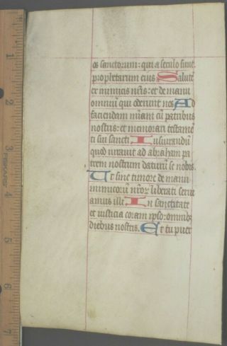 Medieval Illuminated Manusc.  Lf,  BoH.  Gold init.  Benedictus Song of Zechari,  c.  1460 2