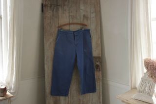 Vintage French work wear pants clothes blue farmers chore trousers 37 inch waist 2