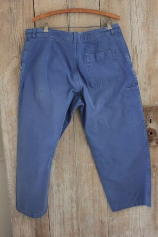Vintage French work wear pants clothes blue farmers chore trousers 37 inch waist 3