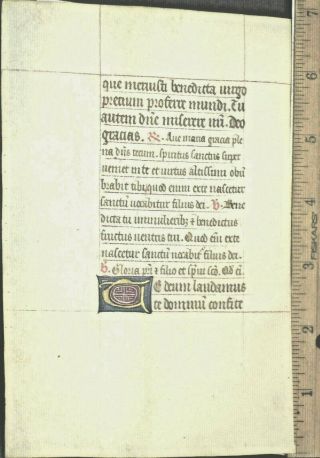Medieval Illuminated Manuscript Lf,  Vellum,  BoH.  Initial in Gold,  c.  1460 2