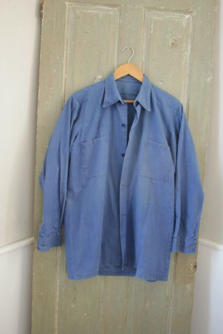 Workwear Blue Antique French Shirt Button Up Work / Chore Wear Old Blouse Men 