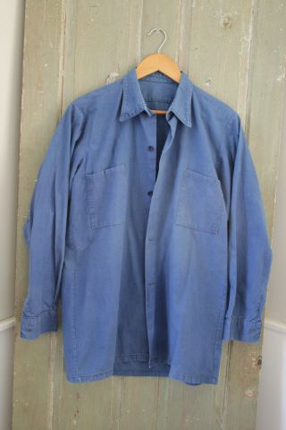 Workwear blue Antique French shirt button up WORK / CHORE wear old blouse men ' s 4