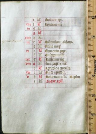 Medieval Illuminated Vellum Manuscript Lf,  BoH.  Calendar,  November,  Gold init.  c.  1460 2
