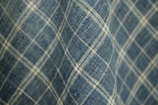 French fabric 18th century blue plaid LINEN material textile faded Indigo cloth 10