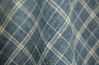 French fabric 18th century blue plaid LINEN material textile faded Indigo cloth 2