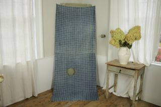 French fabric 18th century blue plaid LINEN material textile faded Indigo cloth 4