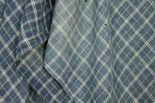 French fabric 18th century blue plaid LINEN material textile faded Indigo cloth 8