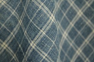 French fabric 18th century blue plaid LINEN material textile faded Indigo cloth 9