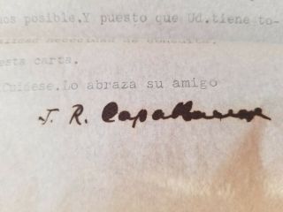 1940s Chess World Document Letter By Jose Raul Capablanca Signed Autograph Cuba