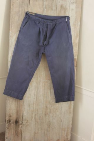 Vintage Pants French Travaille Bleus Work Wear Denim Blue 40 Inch Waist Slacks