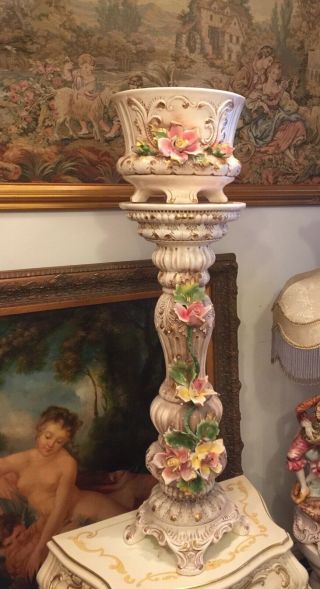 Capodimonte Italian Porcelain Vase With Pedestal Handpainted Artist Rita