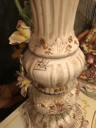 Capodimonte Italian Porcelain Vase with Pedestal Handpainted artist Rita 2