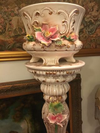 Capodimonte Italian Porcelain Vase with Pedestal Handpainted artist Rita 3
