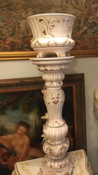 Capodimonte Italian Porcelain Vase with Pedestal Handpainted artist Rita 5