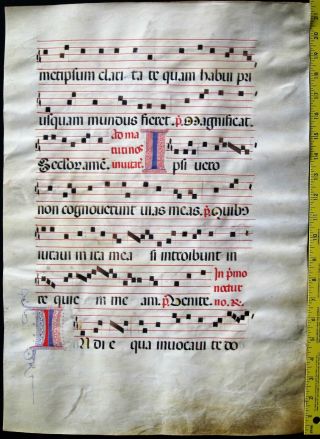 Large Medieval Music Manuscript,  Lf,  Vellum,  Handptd.  Initials,  C.  1480,  00