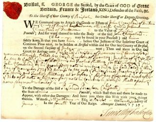 1730 Col - Am - Doc Preserved Brayton Sues John Cleveland (in Ye Plea Of Case)