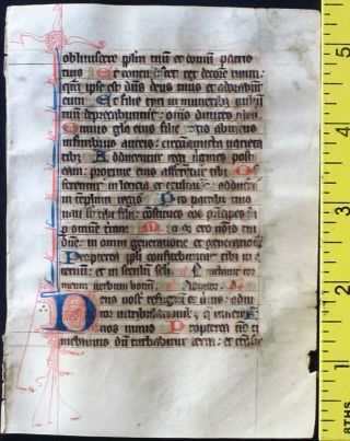 Medieval Ca.  1280 Manuscript Leaf From A Breviary,  Handpt.  Initials In Red&blue 2