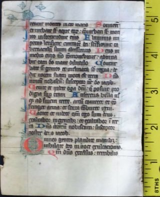 Medieval ca.  1280 manuscript leaf from a Breviary,  handpt.  initials in Red&Blue 2 2