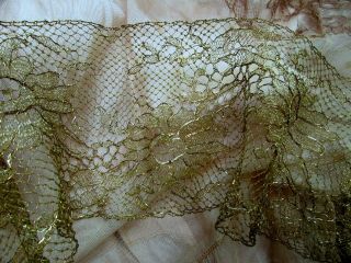 EXQUISITE ANTIQUE FRENCH EDWARDIAN DELICATE HDMD GOLD GILTED METAL FLOWER LACE 2