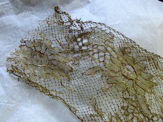 EXQUISITE ANTIQUE FRENCH EDWARDIAN DELICATE HDMD GOLD GILTED METAL FLOWER LACE 3
