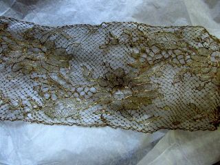 EXQUISITE ANTIQUE FRENCH EDWARDIAN DELICATE HDMD GOLD GILTED METAL FLOWER LACE 4