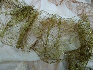 EXQUISITE ANTIQUE FRENCH EDWARDIAN DELICATE HDMD GOLD GILTED METAL FLOWER LACE 5