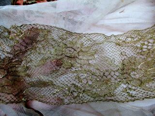 EXQUISITE ANTIQUE FRENCH EDWARDIAN DELICATE HDMD GOLD GILTED METAL FLOWER LACE 6