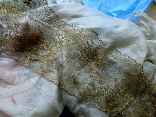 EXQUISITE ANTIQUE FRENCH EDWARDIAN DELICATE HDMD GOLD GILTED METAL FLOWER LACE 7