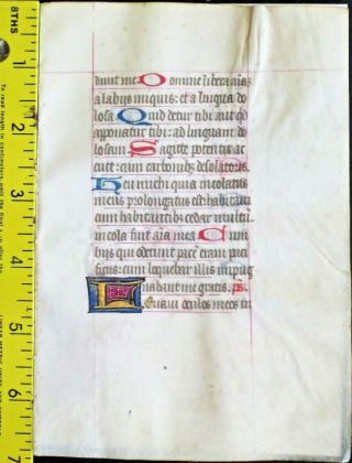 Medieval Illuminated Manuscript Lf,  Boh,  Gold Initials&,  Psalm 141,  Ca.  1460