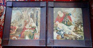 Georgian Or Early Victorian Framed Woolwork Pictures - Pair - Samplers