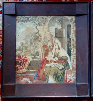 GEORGIAN OR EARLY VICTORIAN FRAMED WOOLWORK PICTURES - PAIR - SAMPLERS 2