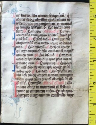Medieval Ca.  1280 Manuscript Leaf From A Breviary,  Handpt.  Initials In Red&blue 3