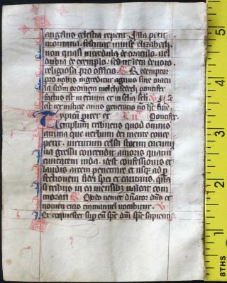 Medieval ca.  1280 manuscript leaf from a Breviary,  handpt.  initials in Red&Blue 3 2