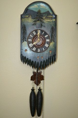 ANTIQUE GERMAN BLACK FOREST HAND PAINTED CUCKOO CLOCK 12