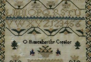 SMALL EARLY/MID 19TH CENTURY ALPHABET & MOTIF SAMPLER BY ELIZA WORS - c.  1840 10