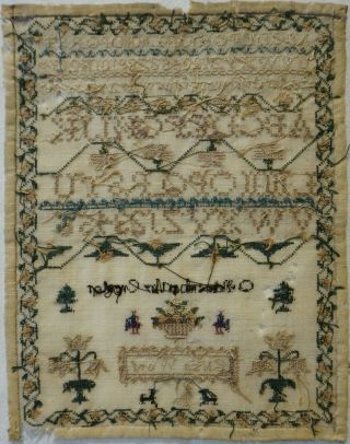 SMALL EARLY/MID 19TH CENTURY ALPHABET & MOTIF SAMPLER BY ELIZA WORS - c.  1840 12