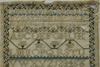 SMALL EARLY/MID 19TH CENTURY ALPHABET & MOTIF SAMPLER BY ELIZA WORS - c.  1840 2