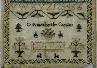 SMALL EARLY/MID 19TH CENTURY ALPHABET & MOTIF SAMPLER BY ELIZA WORS - c.  1840 3