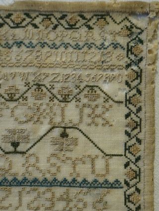 SMALL EARLY/MID 19TH CENTURY ALPHABET & MOTIF SAMPLER BY ELIZA WORS - c.  1840 5
