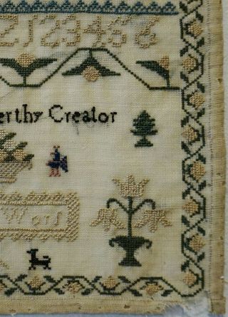 SMALL EARLY/MID 19TH CENTURY ALPHABET & MOTIF SAMPLER BY ELIZA WORS - c.  1840 7