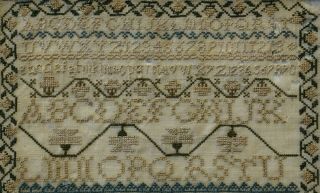 SMALL EARLY/MID 19TH CENTURY ALPHABET & MOTIF SAMPLER BY ELIZA WORS - c.  1840 9