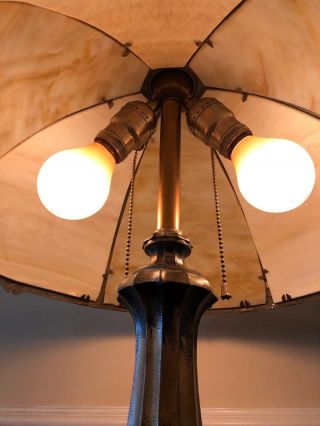 Antique Six Panel Slag Glass Table Lamp 4