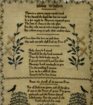 MID 19TH CENTURY VERSE & MOTIF SAMPLER BY BELINDA HONEY AGED 12 - c.  1845 10