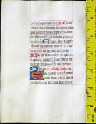 Medieval Illuminated Manuscript Lf,  Vellum,  Boh.  Gold Init.  &red And Blue,  Ca.  1460
