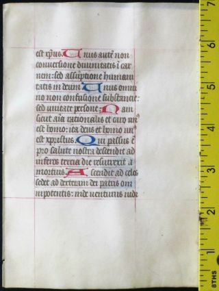 Medieval Illuminated Manuscript Lf,  Vellum,  BoH.  Gold Init.  &red and blue,  ca.  1460 2
