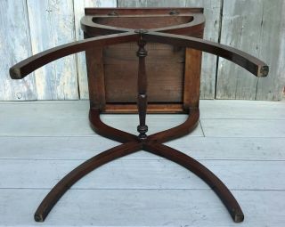 Antique Federal Inlaid Mahogany One - Drawer Stand w/ X Legs & Leather Top c.  1880 12