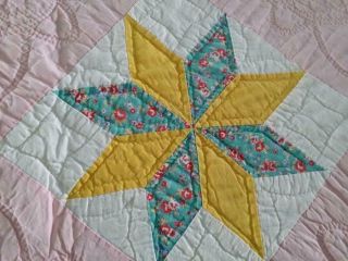 Vintage Feedsack Fabric Star Quilt 30s 40s Floral Novelty Pink Accents 70x95 12