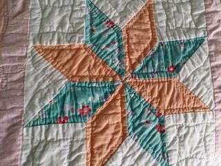 Vintage Feedsack Fabric Star Quilt 30s 40s Floral Novelty Pink Accents 70x95 8