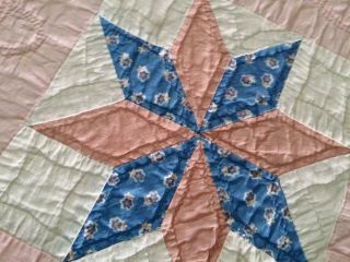 Vintage Feedsack Fabric Star Quilt 30s 40s Floral Novelty Pink Accents 70x95 9