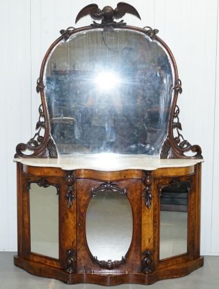 STUNNING VICTORIAN WALNUT & MARBLE SIDEBOARD CHIFFONIER CARVED EAGLE & FLOWERS 3